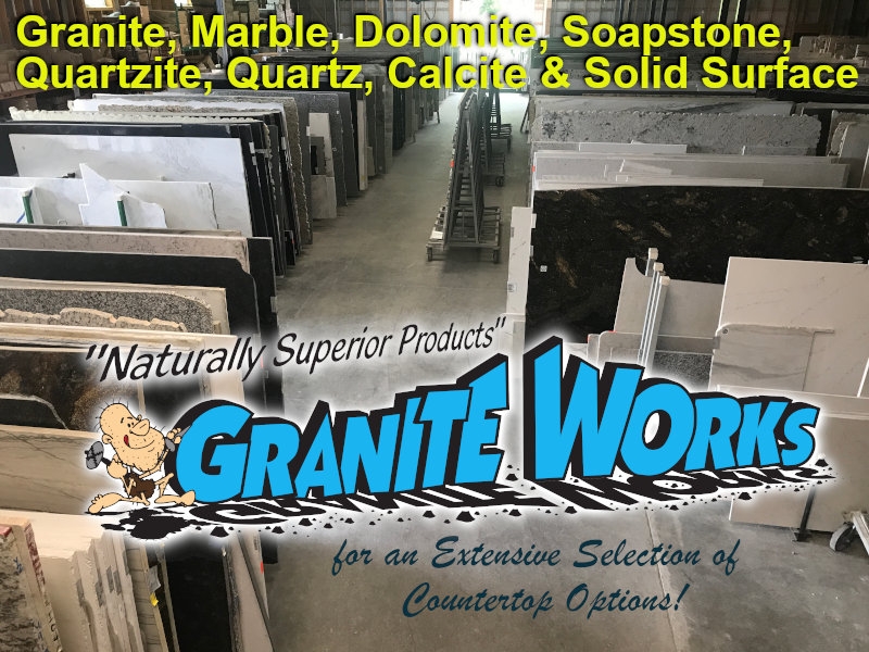 Very large stone slab inventory Granite Works carries a very large stone slab inventory